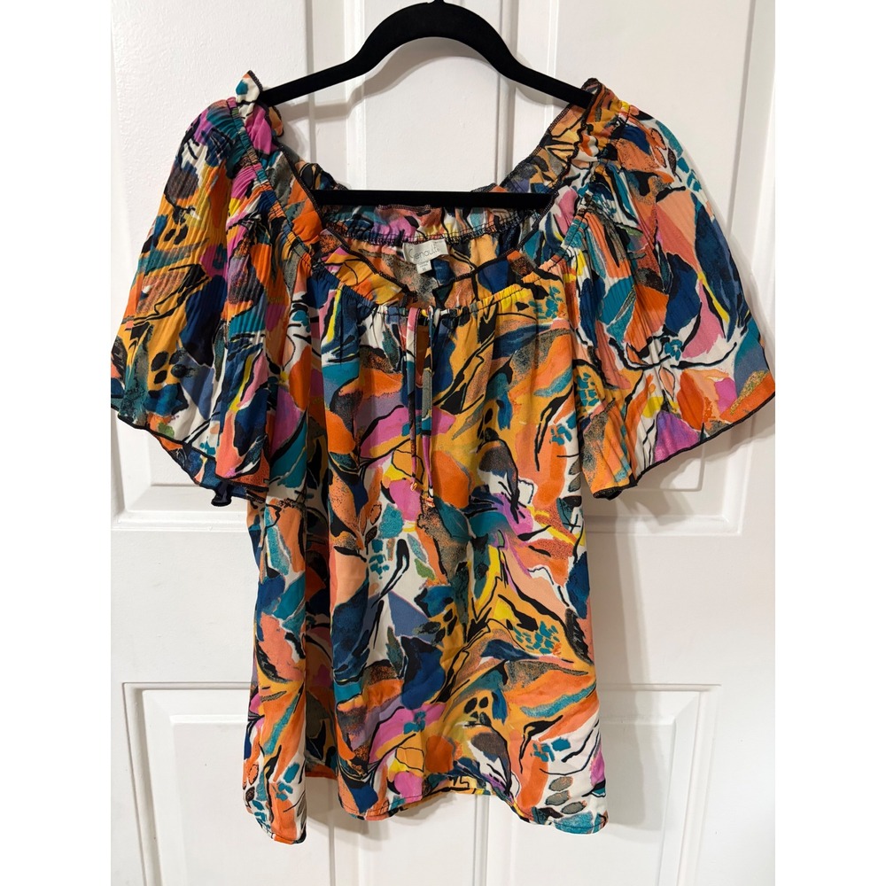 Chenault | Abstract Floral Flutter Sleeve Blouse | XL || Multicolor|